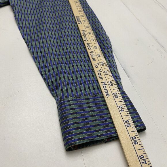 Robert Graham Men's 2XL Flip Cuff Blue Green Striped Geometric Dress Shirt - Picture 7 of 13